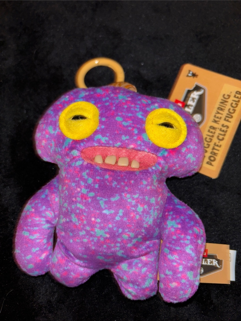 Purple Speckled Fuggler Plush Keyring with Yellow Eyes